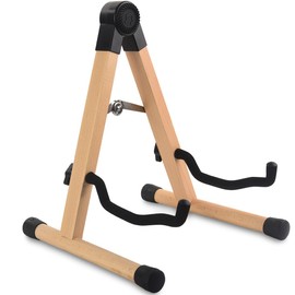 Wood Guitar Stand, A-Frame Acoustic Guitar Floor Stand – Folding Wooden Guitar Holder for Electric, Bass, Cello, Banjo, Mandolin & Ukulele, Portable & Adjustable with Non-Slip Rubber & Soft Foam Pads