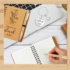 Sinmoe Thank You Gift Set for Colleague Teacher Employee Farewell Gift A6 Notebook Thank You for Everything Ballpoint Pen Key Ring Notepad (Forget Never How Strong You Bist)