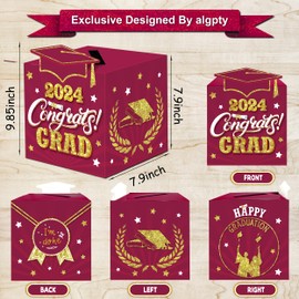 algpty Graduation Wish Cards with Maroon Graduation Card Holder Box - 36PCS Class Of 2024 Graduation Advice Cards and 2024 Congrats Grad Card Box for Graduation Party Supplies Decoration Maroon