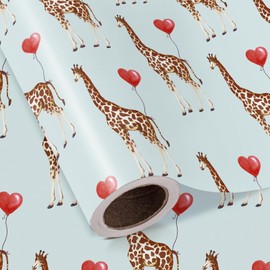 WRAPAHOLIC Giraffe Wrapping Paper Roll - Mini Roll - 17 Inch x 16.5 Feet - Cute Giraffe Heart Balloons Design for Valentine’s Day, Kids Birthday, Baby Shower, Classroom Gift Exchange