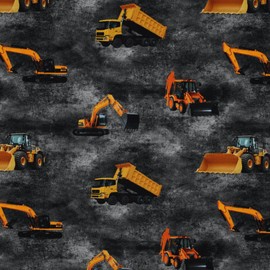 VmG-Store 1 m Jersey Fabric for Sewing Cotton Jersey Sewing Fabric No Sold by the Metre Children's Fabric (Construction Vehicles Black JB001)