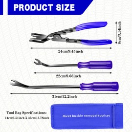 Rebvugr 3PCS Car Clip Removal Tool, Trim Removal Tool, Auto Trim Rivet Puller Kit with Storage Bag, Door Panel Upholstery Fastener Rivet Remover for Car Panel Upholstery Dashboard (Blue)