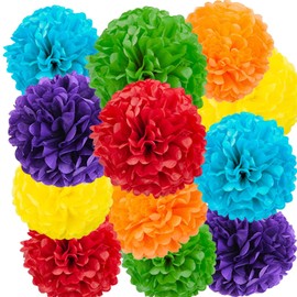 Rainbow Tissue Hanging Paper pom poms Decorations,colour Tissue Hanging Paper Pom Poms Flower Ball Wedding Birthday Party baby Shower Decorate，6 Colors of 12 Inch, 10 Inch
