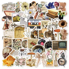 Vintage Stickers, Pack of 50, Aesthetic Cottagecore Decor, Vinyl Stickers for Scrapbooking, Laptop, Teenagers, Girls, Adults, Retro Gifts