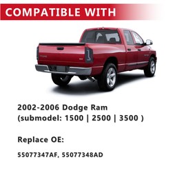 LED Tail Lights Assembly Compatible with 2002 2003 2004 2005 2006 Dodge Ram 1500 2500 3500 PickUp, Smoke Lens Milky White Inner Cover