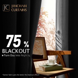 jinchan 75% Blackout Linen Textured Curtain 96 Inch Long for Living Room Room Darkening Thermal Insulated Grommet Top Window Drape for Bedroom 52x96 Dark Grey 1 Panel