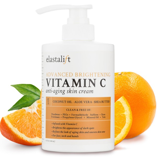 Elastalift Vitamin C Brightening Cream, Moisturizing Anti-Aging Skincare for Face & Body, 15 Fl Oz