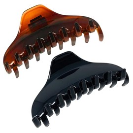 Parcelona Pinzas para el cabello de acetato de celuloide con mordaza de resorte ajustada para cabello fino, fabricadas en Francia (color concha y negr