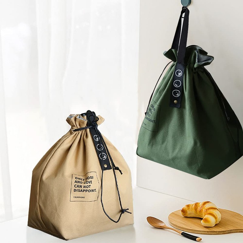 LELE LIFE Canvas Insulated Lunch Bag with Drawstring Closure, Wide-Open