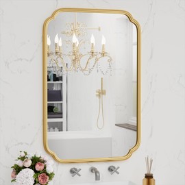 Ferytange Gold Bathroom Vanity Mirror for Wall 24" x 36" Modern Rounded Rectangle Mirror with Metal Framed Mirrors for Over Sink Wall Decorative Mirror (Horizontal/Vertical)