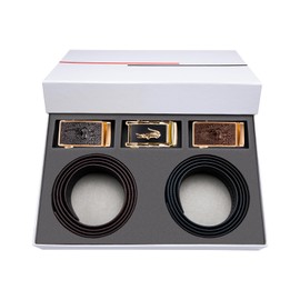 Barry.Wang Ratchet Belts Set for Men 3 Buckles Genuine Leather Slide Strap Replacement 35mm Automatic Click Gift Box