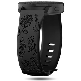 Strisinho 22mm Floral Engraved Bands Compatible with Garmin Vivoactive 4 / Venu 3 / Venu 2 45mm/Forerunner 745/265/255/255 Music, Soft Silicone Wristband Flower Pattern Sport Strap for Women Men