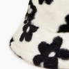 Winter Faux Fur Furry Small Flower Black Bucket Hat Fluffy