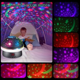 Star Projector for Kids Bedroom,Star Night Light Projector with Timer & Remote Control,Rotating Star Sky Moon Light with 8 Colors Options,Sleep Helper Gift Toys for 2-10 Year Old Girls Boys(Black)