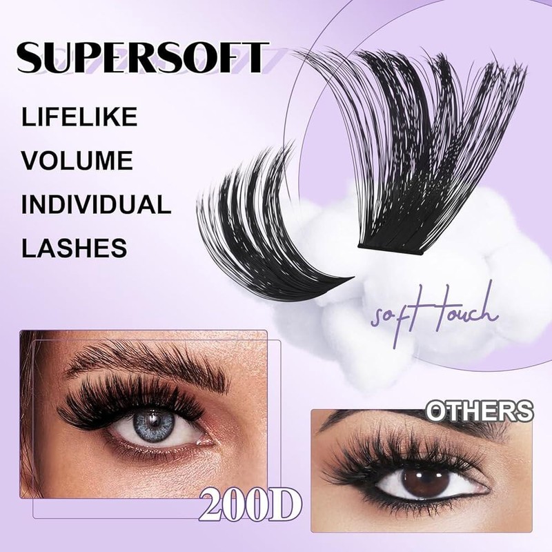 B&Q 플러피 200DLash 클러스터 두꺼운 볼륨 속눈썹 10-18mm, D 컬