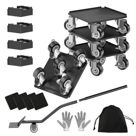 LOYAL TIGER Heavy Duty 1500LBS Furniture Dolly & Movers with 5X 360° Wheels - Carbon Steel Panel & Non-Slip Casters, Includes Lifter Jacks, Gliders for Sofa, Refrigerator (5.4 Inch, Black)