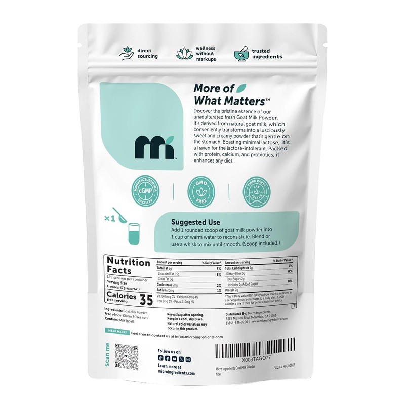 Micro Ingredients Goat Milk Powder, 2 Lb | Grass-Fed Australian