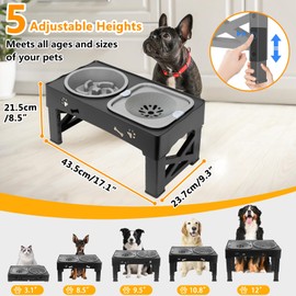 Elevated Slow Feeder Dog Bowls,with No Spill Dogs Water Bowl 5 Height Adjustable Raised Dog Bowl Food and Water Bowls with Stand for Small Medium Large Dogs,Cats and Pets