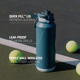 ZULU Powerfill Pro 40oz Stainless Steel Water Bottle with Quick Fill Lid, Triple Walled Vacuum Insulated Metal, Leak Proof Locking Lid, Sip and Chug, Reusable BPA Free, High Tide