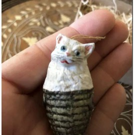 The Dresden Cottage New 3D Dresden Paper Ornament Persian Cat in Basket Christmas Tree Decoration