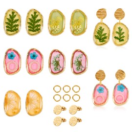 Crafans 5 Pairs Dried Flower Resin Earring Making Kits Alloy & Epoxy & Dried Flower Pendants Epoxy Flower Specimens Earring Charms for DIY Earring Jewelry Making