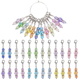 SUNNYCLUE 1 Box 24Pcs Crochet Stitch Markers Knitting Stitch Marker Charms Small Acrylic Colorful Bead Charm Removable Lobster Claw Clasp Locking Marker for Knitting Weaving Sewing Supplies DIY Craft