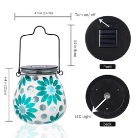 Mosaic Solar Lantern Outdoor Hanging Light, Garden Decor Outdoor Waterproof Light, Lantern Decor Indoor, Patio, Pathway, Courtyard, Gardening Gifts for Women, Mother's Day Gifts for Grandma,Flowers