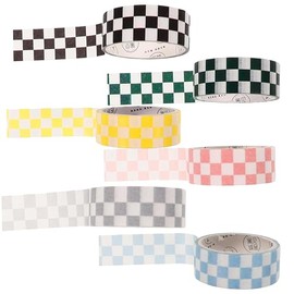 6 Rollos Cinta Washi Decorativa - Cinta Adhesiva de Colores para Manualidades,DIY,Decorar Cuadernos,Álbumes,Regalos - Diseño Ajedrez a Cuadros