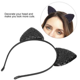Diadema En La Oreja, Diademas de Lentejuelas con Orejas de Gato Brillantesaccesorios para El Cabello Para Niñas Y Mujeres para La Vida Diaria, Bodas, Fiestas, Bailes, Navidad (16 * 16 * 1cm-Negro)