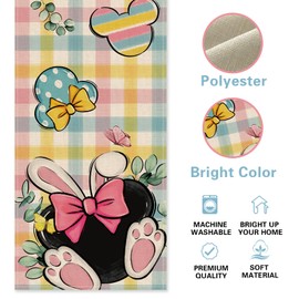 YMCAFZ Easter Table Runner, Bunny Ears Colorful Plaid Check Farmhouse Kitchen Dining Table Decoration, Spring Eucalyptus Leaves Burlap Indoor Outdoor Home Decor Party Supply 13x48 Inches