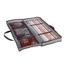 FiNeWaY Christmas Slim Gift Wrap Storage Fabric Bag Wrapping Paper Organiser Xmas Christmas Ribbon Tinsel Wreath Stocking Lights Bow Tags Tidy – Heavy Duty Material (Grey)