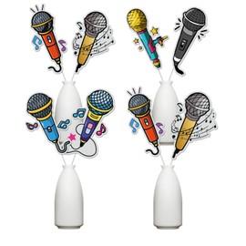 24pcs Microphone Happy Birthday Table Toppers Host Music Table Picks Karaoke Musical Baby Shower Kids Themed Birthday Party Supplies