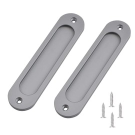MiJunHD Recessed Sliding Door Pull, 2Pcs Oval Matte Gray 180 * 40mm Solid Aluminum Alloy Flat Bottom Handle Finger Pull with Screws for Sliding Barn Door,Closet,Cabinet,Windows