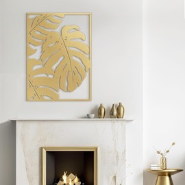 SIGNLEADER Metal Wall Art Decor Tropical Monsteras Leaf Modern Abstract Wall Sculpture Hangings Home Decoration for Living Room, Bedroom, Bathroom, Kitchen, Outdoor - 18" Gold