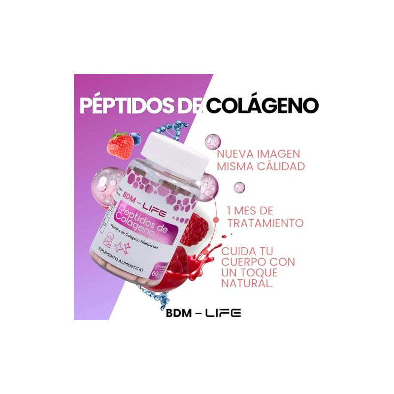 BDM LIFE Péptidos de Cólageno Hidrolizado, Suplemento alimenticio, 60 Cápsulas