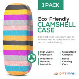 OPTIPAK Hard Shell Glasses Case - Eco Friendly Eyeglass Hard Case with Microfiber Cleaning Cloth - Stripe