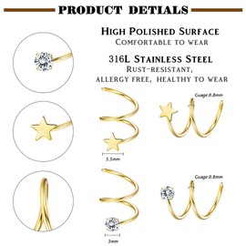 Drperfect 10Pairs Twisted Hoop Earrings for Women 316L Stainless Steel Spiral Earrings Cuff Wrap Earrings Double Hoop Earrings Twist Earrings