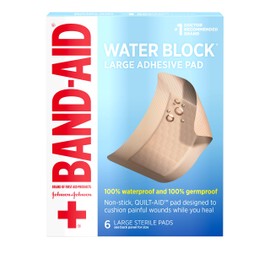 Band-Aid Brand First Aid Products Water Block Non-Stick Sterile Waterproof Pads, Large 2.9 by 4 Inches, 6 ct