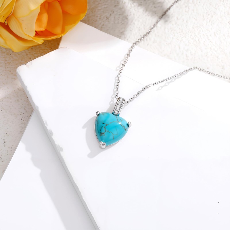 Genuine Turquoise Necklace for Women 925 Sterling Silver Natural Heart