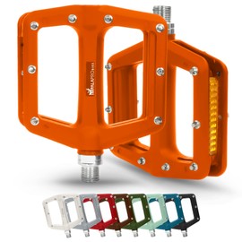 IMPALAPRO - Bike Pedals with Reflective in Nylon Fiber - Flat Bike Pedal with Selaed Bearing 9/16" - Mountain Bike Pedals - BMX Pedals - Road Bike Pedals - MTB Flat Pedals with Reflectors (Orange)