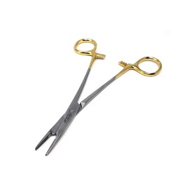 Stainless Steel Vasectomy Forceps Gold Handle Locking Ratchet Instruments Hemostat Needle Holder Scissors Ring Fixation Clamps (6.5" TC OLsen Hegar)