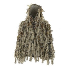 AUSCAMOTEK Lightweight Ghillie Suit for Hunting, Leaf and Dry Grass Camo, 2-Piece Set with Hood and Pants (M~L)