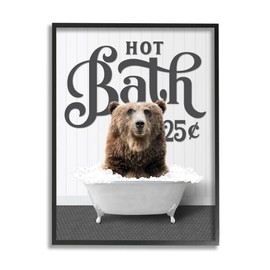 Stupell Industries Vintage Hot Bath Bear Framed Giclee Art by Lettered and Lined