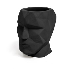 balvi The Head Pen Container Black Geometric Stylized Head Shape Cement