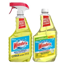 Windex Multipurpose Disinfectant Cleaner Spray Bundle, Includes a 23 oz Trigger Spray Bottle & 32 oz Refill Bottle, Surface Cleaning Spray, Citrus Fresh Scent