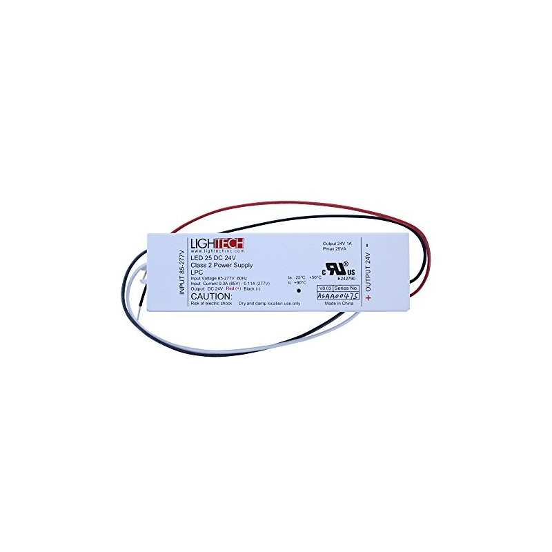 Lightech LED-25-DC-24V Non-Dimmable LED Driver, 24-VDC, 25-Watt, 277VAC Input