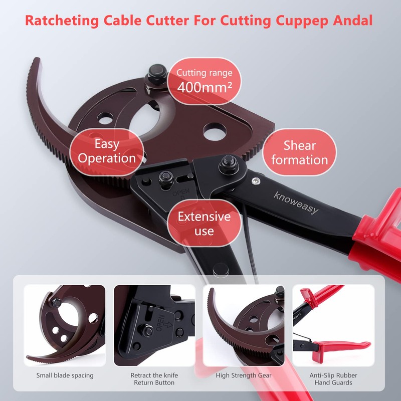 Knoweasy Cable Cutter and Ratchet Wire Cutter - Cuts Through