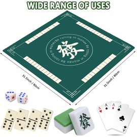 Delnorte Mahjong Mat - 31.5"x31.5" Mahjong Table Mat Noise Reduction Non-Slip, Mahjong Mat for Table with Carry Bag for Card Games, Tile Games, Dominoes, Board Games