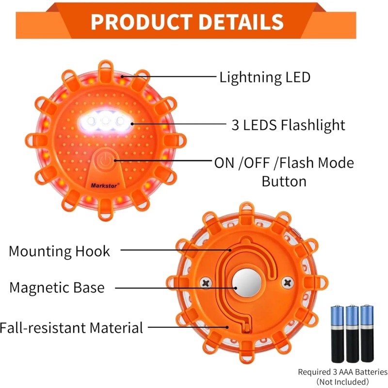 6-Pack LED Road Flare Emergency Kit with Magnetic Base &