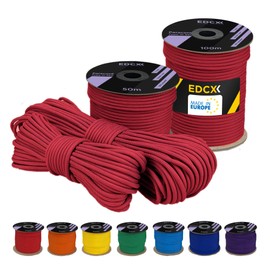 EdcX 4 mm Polyester Paracord 550 (15, 30 and 50 m) – 4 mm Type III, Tear-Resistant Parachute Cord for Survival Made of 100% Polyester with 7 Wires | Solid Colours (Red, 30 m)